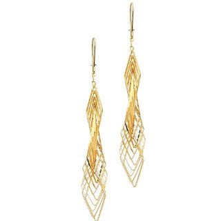 14K Yellow Gold Fancy Twisted Dangle Hanging Earrings for Women The World Jewelry Center Jewelry