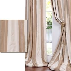Light Brown/ Tan Striped Faux Silk Taffeta 108 inch Curtain Panel EFF Curtains