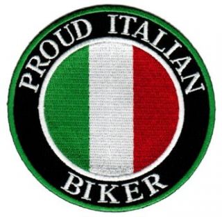 Proud Italian Biker Embroidered Patch Italy Flag Iron On Motorcycle Emblem Clothing