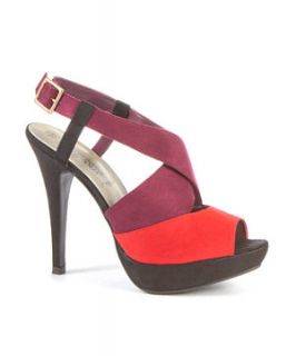Red and Purple Colour Block Strap Heels