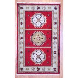 Indo Hand knotted Kazak Red/Ivory Wool Rug (3' x 5') 3x5   4x6 Rugs