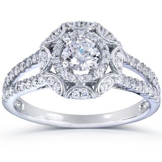 Annello 14k White Gold 1ct TDW Floral Vintage Diamond Split Band Engagement Ring (H I, I1 I2) Annello Engagement Rings