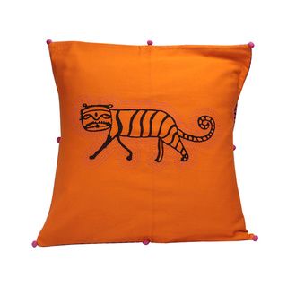 Handmade 16 inch Orange Tiger Cushion Cover (India) Sitara Collections Pillow Covers