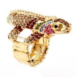 Lillith Star 14k Goldplated Crystal 'Gl' Gecko Stretch Ring Palm Beach Jewelry Crystal, Glass & Bead Rings