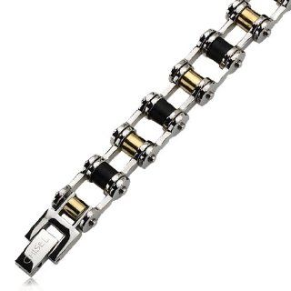 Stainless Steel, 24 Karat Plated and Black Rubber Brace Jewelry Products Jewelry
