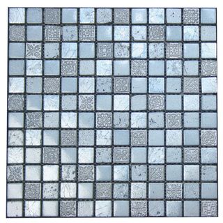 Silver Blue Engraving Mosaic Stone 11.75 inch Square Wall Tiles Wall Tiles