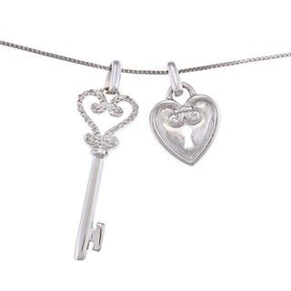 Sterling Silver Diamond Accent Heart Key Charm Necklace Diamond Necklaces
