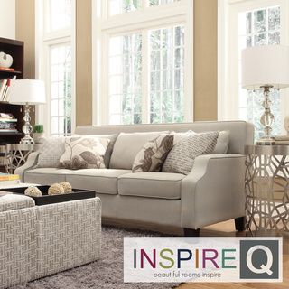 Inspire Q Harrison Beige Grey Linen Sloped Track Arm Sofa INSPIRE Q Sofas & Loveseats
