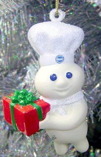 Pillsbury Doughboy Holding Present Christmas Ornament #PI0037   Decorative Hanging Ornaments