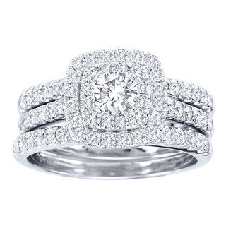 De Couer 10k White Gold 1 1/2ct TDW Diamond Double Halo Bridal Ring Set (H I, I2) De Couer Bridal Sets
