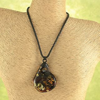 Hand tied Green Baltic Amber Wave Leather Cord Necklace ( Lithuania) Necklaces
