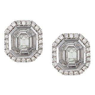 14k White Gold 1ct TDW Diamond Mosaic Halo Stud Earrings(H I, SI1 SI2) Diamond Earrings