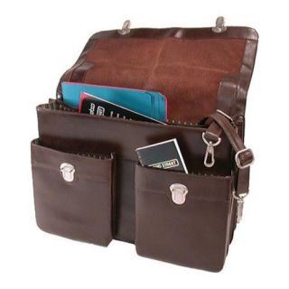 Two Pouch Pocket Three Gusset Briefcase Brown Fabric Briefcases