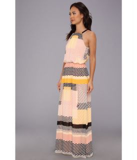 Vince Camuto Color Block Stripe Halter Maxi Dress Pendant