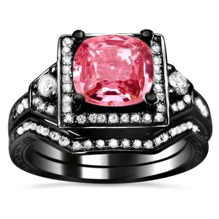 14k Black Gold 1/2ct TDW Pink Sapphire and Diamond Cushion cut Bridal Set (G H, VS1 VS2) Engagement Rings