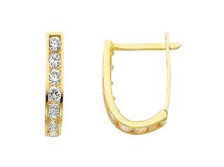 14K Yellow Gold 2mm Thickness 7 Stone CZ Channel Set Huggies Earrings with Kids and Teens The World Jewelry Center Jewelry