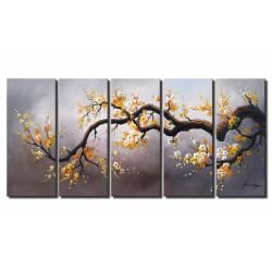 Hand painted 'Plum Blossom 315' 5 piece Gallery wrapped Canvas Art Set Canvas
