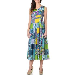 La Cera Women's Turquoise Patchwork Tank Dress La Cera Casual Dresses