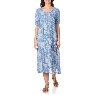 La Cera Women's Blue Floral Print Button front Long Dress La Cera Casual Dresses