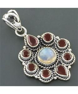 'Cycle' Moonstone and Garnet Silver Pendant (India) Necklaces