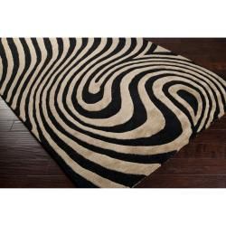 Hand tufted Contemporary Black/Beige Swirl Bramble Wool Abstract Rug (5' x 7'9) Surya 5x8   6x9 Rugs