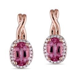Miadora 10k Pink Gold Pink Tourmaline and 1/8ct TDW Diamond Earrings (G H, I1 I2) Miadora Gemstone Earrings