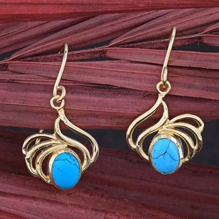 Goldtone Simulated Turquoise Earrings (India) Earrings