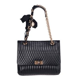 Lanvin 'Happy' Black Crinkled Leather Shoulder Bag Lanvin Designer Handbags