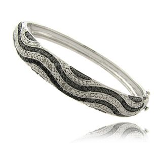 Finesque Silver Overlay 1/4ct TDW Black and White Diamond Bangle Bracelet (I J, I2 I3) Finesque Diamond Bracelets