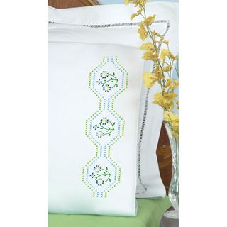 Stamped Pillowcases With White Perle Edge 2/Pkg Flowers Jack Dempsey Embroidery & Crewel Kits