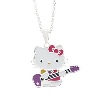 Hello Kitty Sterling Silver Plated with Guitar Pendant Hello Kitty Children's Necklaces