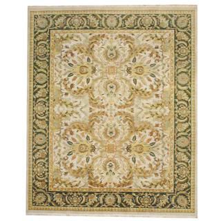 Indo Hand knotted Mahal 8' x 10' Ivory/ Green Wool Rug (India) 7x9   10x14 Rugs