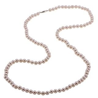 DaVonna Sterling Silver Akoya Pearl High Luster 30 inch Necklace (5.5 6 mm) DaVonna Pearl Necklaces