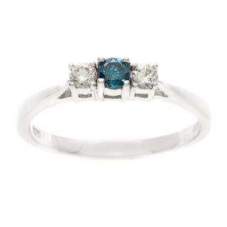 Sterling Silver 1/4ct TDW Three Stone Blue & White Diamond Engagement Ring Diamond Rings