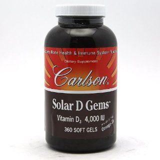 Carlson Labs Solar D Gems, Vitamin D3, 4000 IU Provides 115 mg, Omega 3's, Dietary Supplement 360 Softgels 088395014833 Health & Personal Care