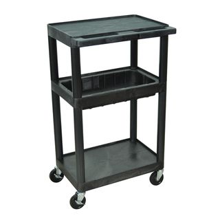 Luxor Black Utility Cart with Middle Tub Shelf and Flat Top and Bottom Shelves Luxor Work Cabinets & Benches
