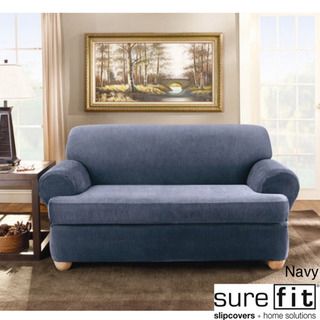 Sure Fit Stretch Stripe 2 piece T cushion Sofa Slipcover Sure Fit Sofa Slipcovers