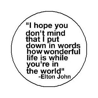 Elton John Quote "I hope you don't mind that I put down in words how wonderful life is while you're in the world" Pinback Button 1.25" Pin / Badge 