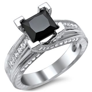 14k White Gold 2ct TDW Certified Black Princess Cut Diamond Engagement Ring Engagement Rings