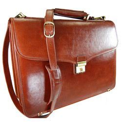 Torino Double Gusset Flap over Briefcase Castello Leather Briefcases
