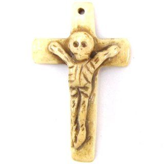 28x48mm bone carved cross pendant bead  
