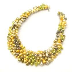 Green Passion Freshwater Dyed Pearls Bib Necklace (Thailand) Necklaces