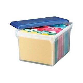 Office Depot(R) Brand Stackable File Tote Box, Letter/Legal Size, 10 13/16In.H X 14 1/8In.W X 18In.D, Blue/Clear  Storage File Boxes 