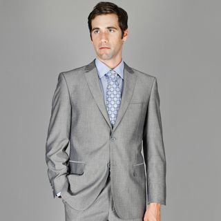 Grey Sharkskin 2 button Wool and Silk Blend Suit Suits