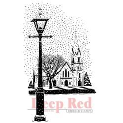 Deep Red Cling Stamp 2 X3   Winter Church Clear & Cling Stamps
