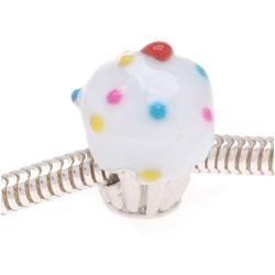 Beadaholique Silvertone with White Enamel Cupcake Beads (Pack of 2) Beadaholique Loose Beads & Stones