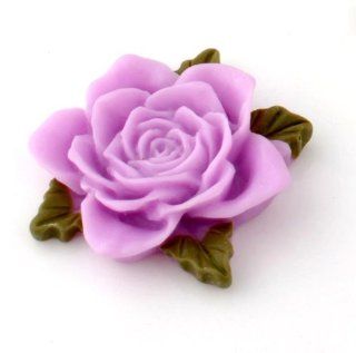 Purple Resin Flat Back Cabochons Blooming Rose Flower Beads 36mm (2) 