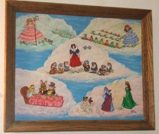 Folk Art Painting Featuring Fairy Tale Scenes From Little Bo Peep; Alice in Wonderland; Snow White and the Seven Dwarves; Mary, Mary Quite Contrary and Cinderella  Other Products  