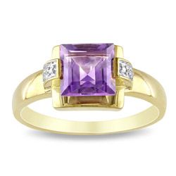 Miadora 10k Yellow Gold Square Amethyst and Diamond Accent Ring Miadora Gemstone Rings