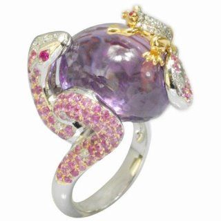 De Buman 18K White Gold Genuine Amethyst,Ruby and 1/3ct TDW Diamond Ring (G H,VS1) Size 7 Jewelry